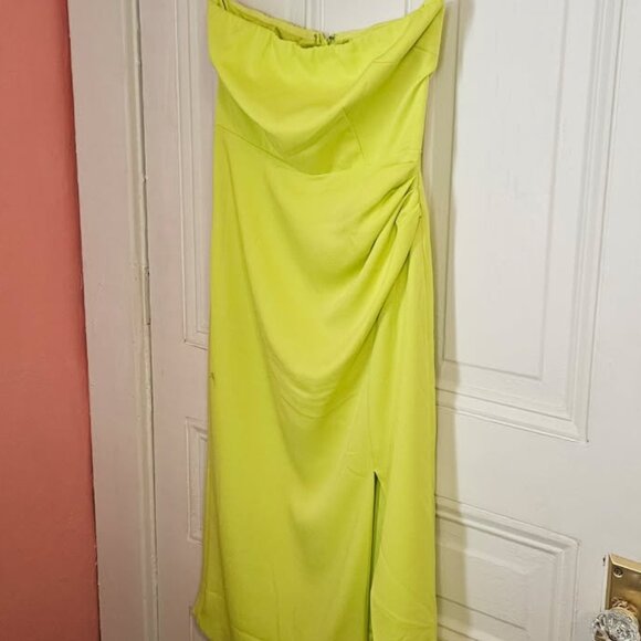 Cushnie x Target Neon Yellow Strapless “Flaw” Front Ruching Split Dress size 4 - Picture 5 of 9